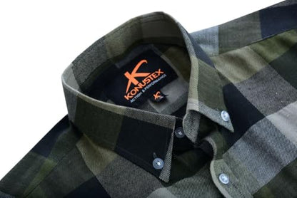 KONUSTEX PATRON Camicia Quadri in Cotone e Poliestere, Doppia Tasca con Zip, 140-150gsm