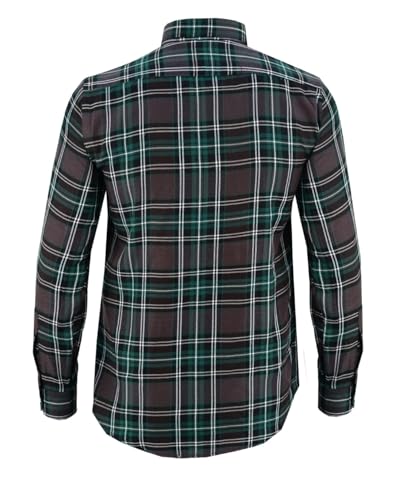 KONUSTEX VALEUR Camicia da Uomo a Quadri Verdi e Marroni, 80% Cotone e 20% Poliestere, 140-150 gsm