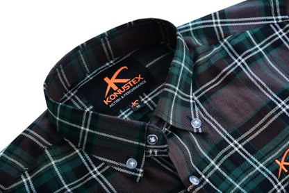 KONUSTEX VALEUR Camicia da Uomo a Quadri Verdi e Marroni, 80% Cotone e 20% Poliestere, 140-150 gsm