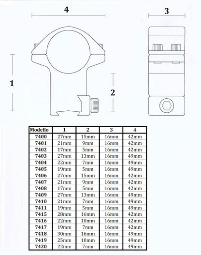 KONUS STEEL 30 mm - MEDIUM Set di Anelli di Montaggio per Ottiche in Acciaio di Alta Qualità